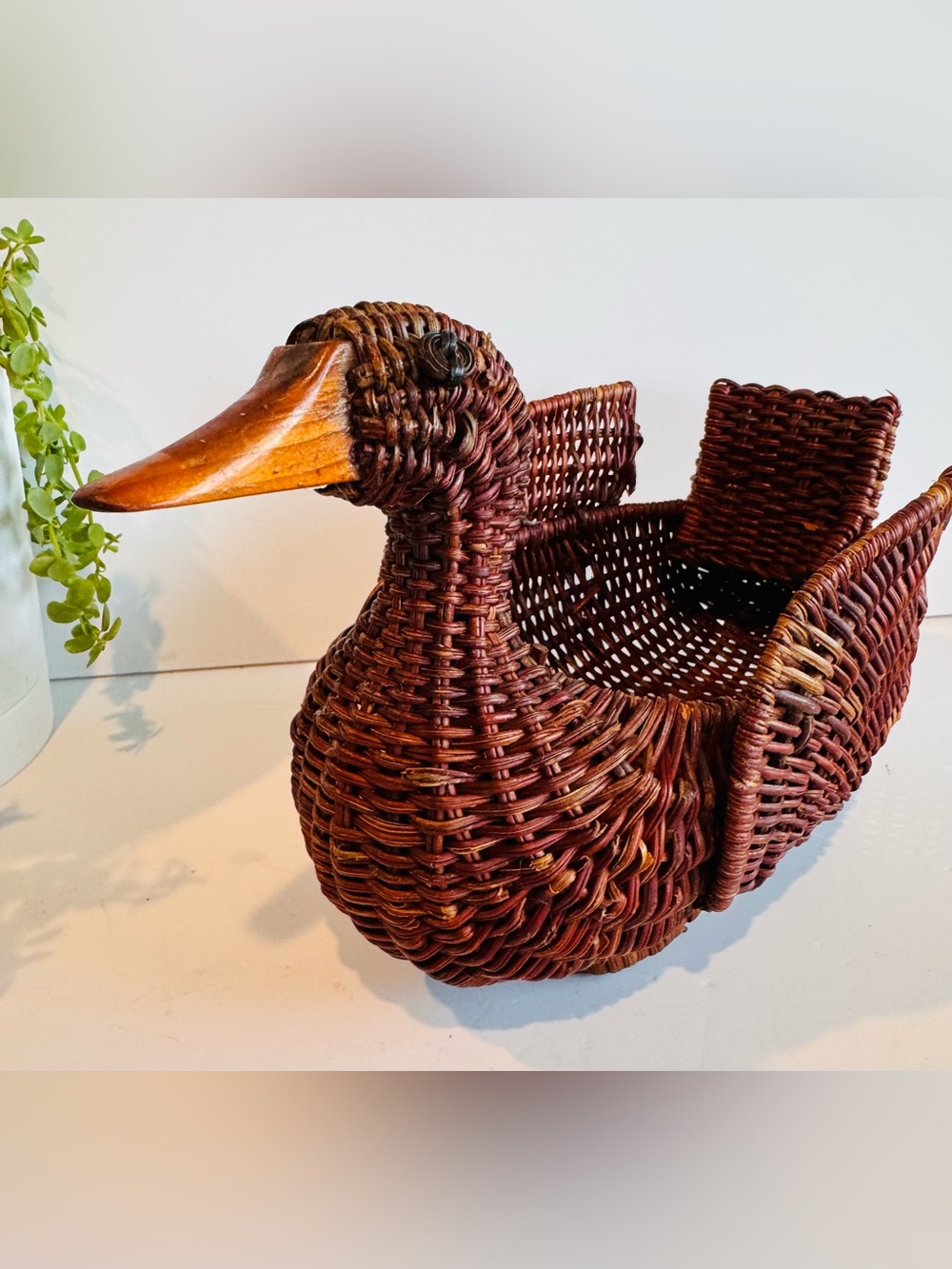Wicker Duck Basket Vintage Brown Rattan 6”